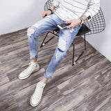 2019 Autumn fashion style small straight tube stretch suit men's trousers youth Korean version of the hole men's jeans MP394